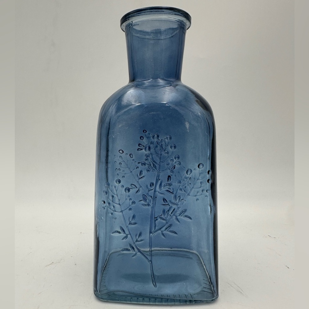 Indigo Wildflower Meadow Glass Bottle Flower Vase 7.5” x 3.75”